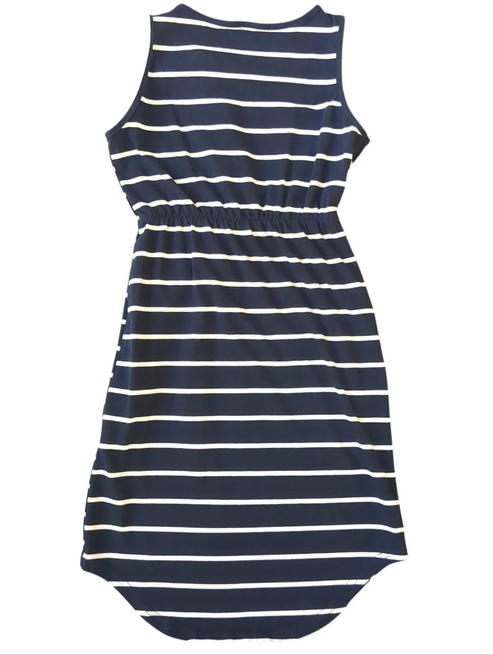 Girls Navy Striped Knot Front Curved Hem Dress (Size 7)